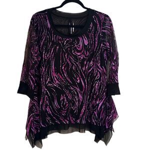 Vintage top M Y2K black sheer purple burnout velvet Whimsigoth Dark Fairy